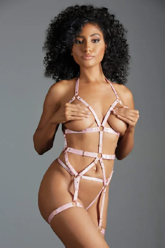 Claire Harness Bustier w/Leg Bands, G-String Pink