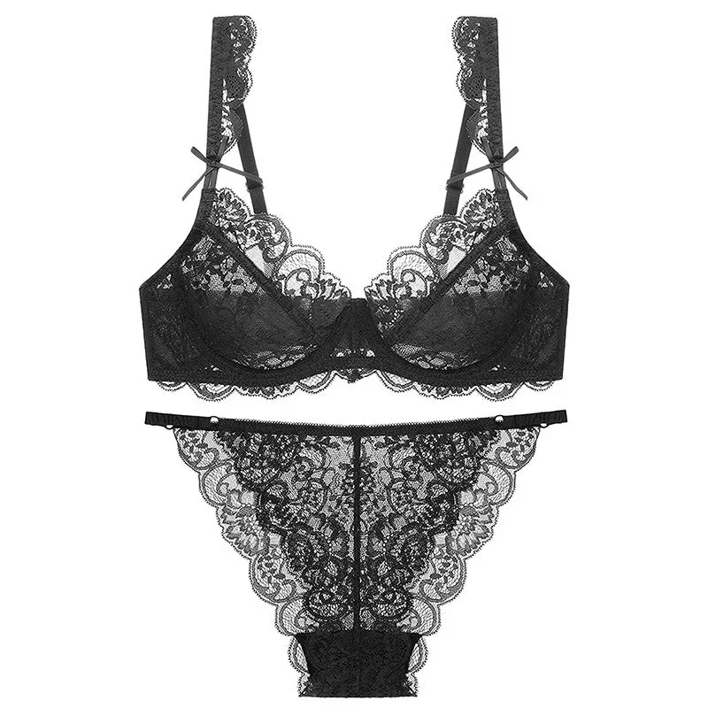 Amelie Lace Unlined Bra Set (Black)