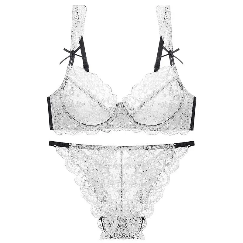 Amelie Lace Unlined Bra Set (White)