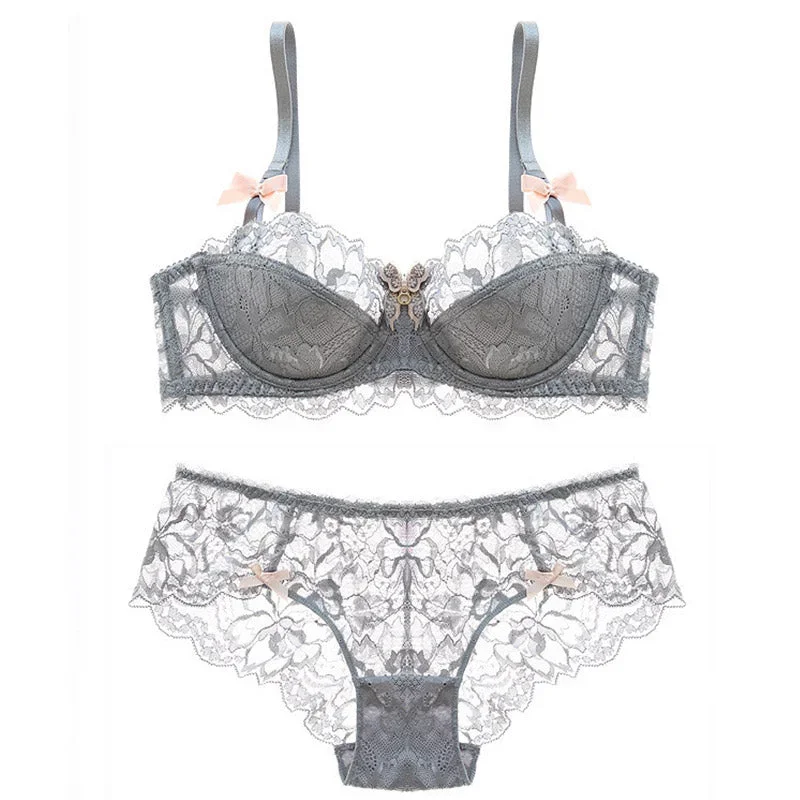 Avril Lace Balconette Bra Set (Dove Grey)