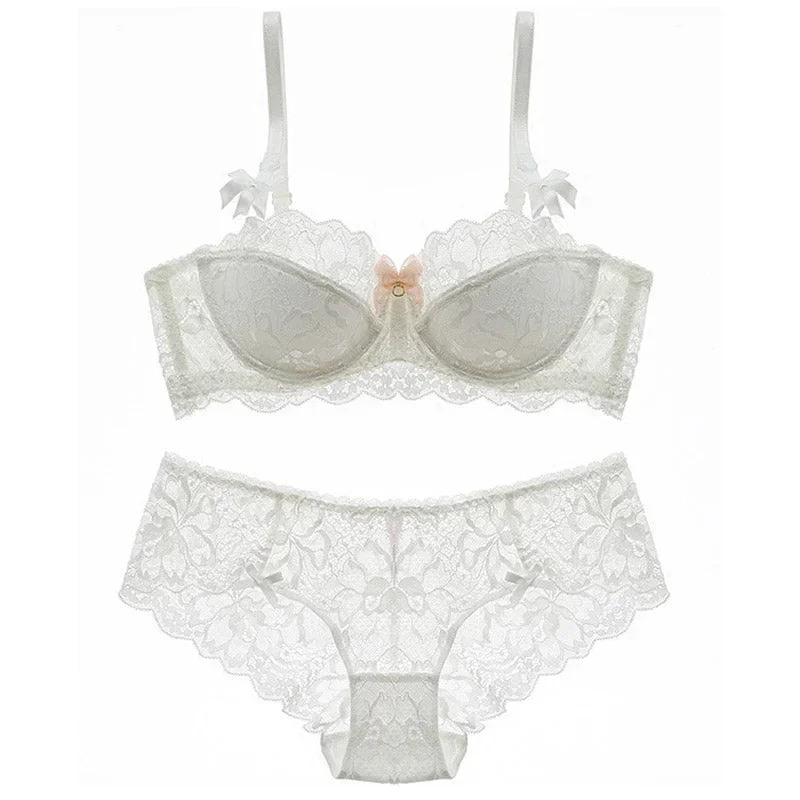 Avril Lace Balconette Bra Set (White)