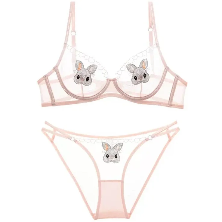 Bunnies Unlined Transparent Bra Set