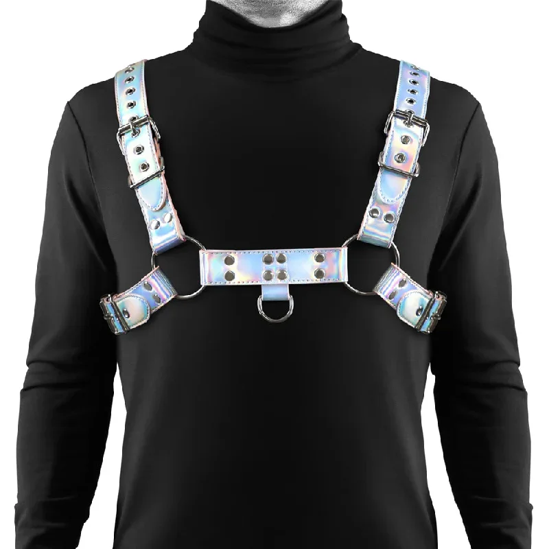 Cosmo Dare Holographic Rainbow Bulldog Chest Harness With D-Ring