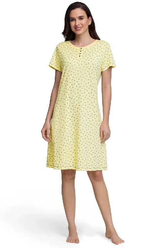 Knee-Length Sleep Dress - Ditsy Floral Pr Yellow