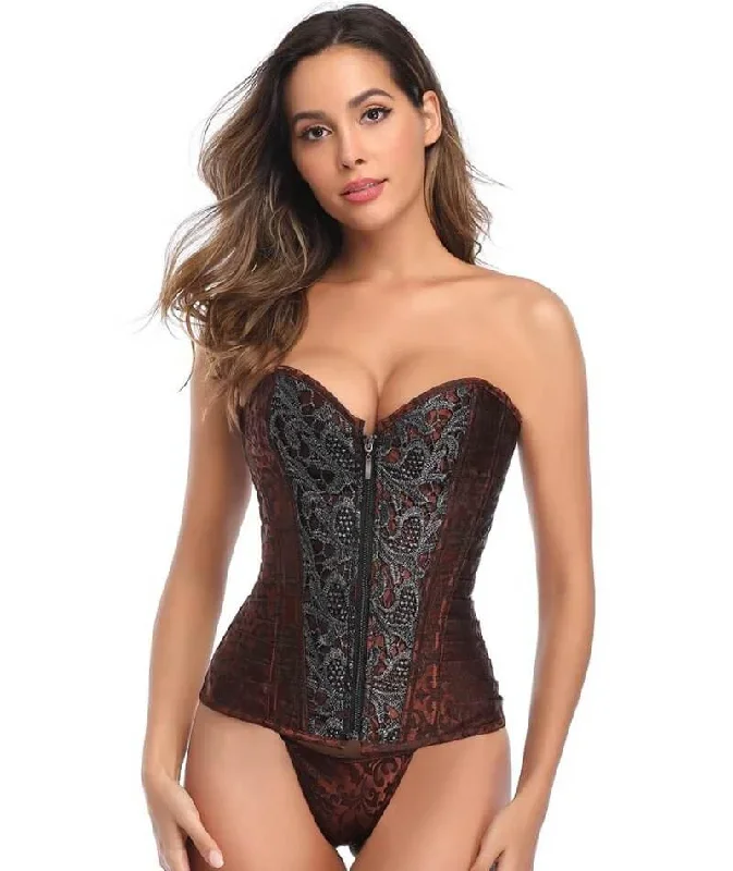 Curvy Jacquard Satin & Lace Corset - Red