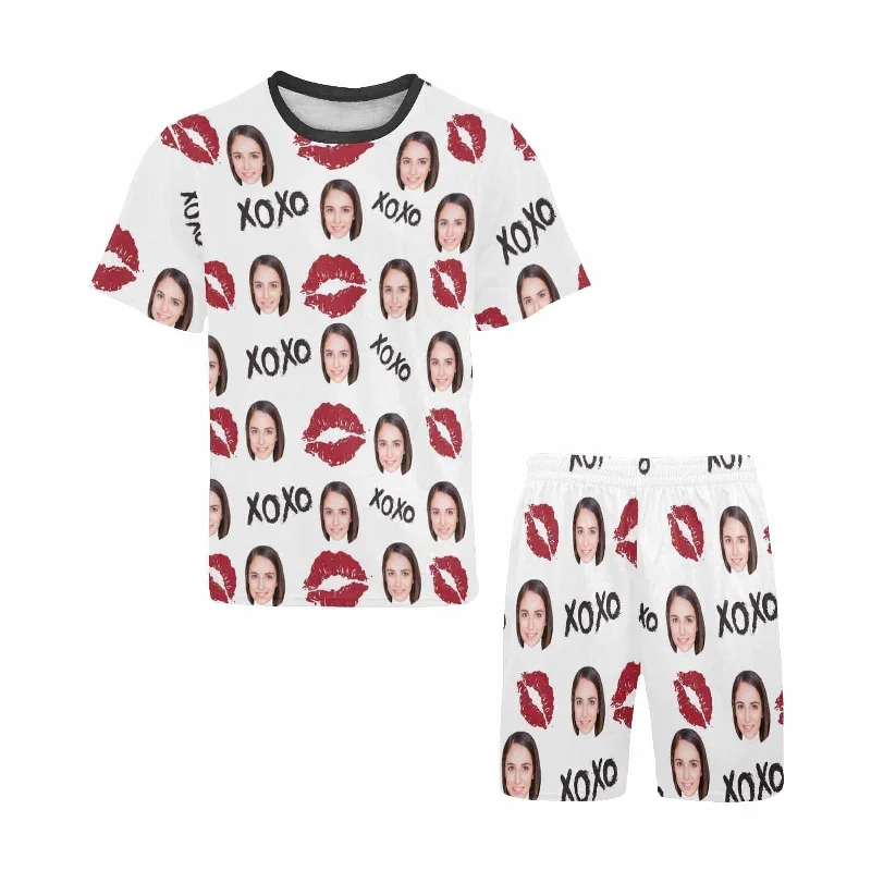 custom-girlfriend-face-pajamas-personalized-red-lips-mens-crew-neck-short-sleeve-pajama-set