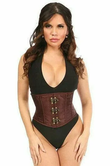 Deluxe Brown Brocade Steel Boned Mini Cincher with Clasps