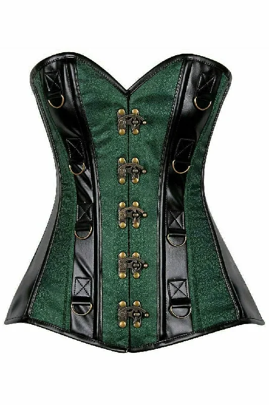 deluxe-dark-green-brocade-faux-leather-steel-boned-corset