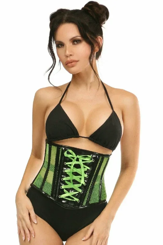 Deluxe Neon Green Patent & Fishnet Underbust Corset