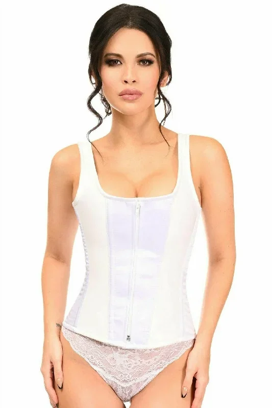 Deluxe White Satin Steel Boned Corset with Straps
