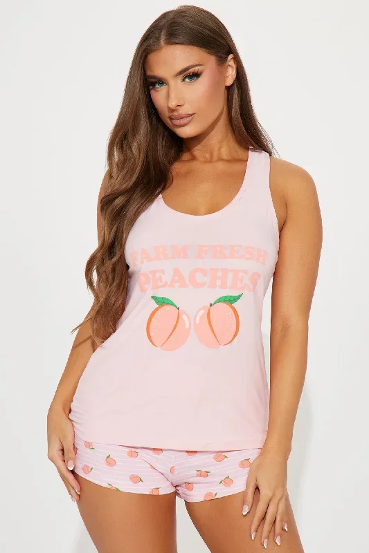 Farm Fresh Peaches PJ Short Set - Pink/combo