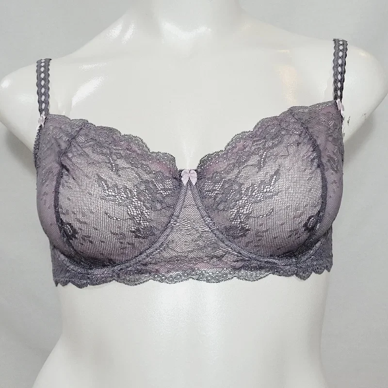 Felina 5894 Harlow Sheer Lace Full Busted Demi Underwire Bra 34C Excalibur Gray