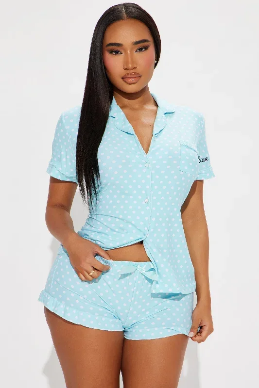 Just Me And My Bed PJ Short Set - Blue/combo