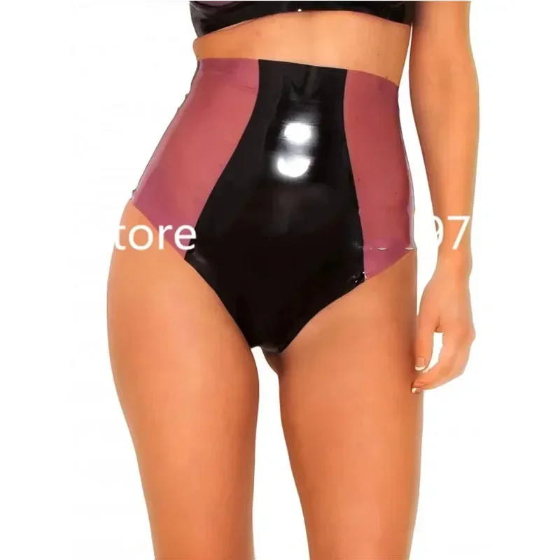 Latex Shorts High Waist Transparent Purple with Black Underwear Rubber Fetish Briefs Lingerie Plus Size Custom Made