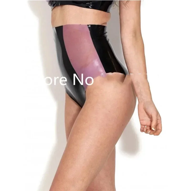 latex-shorts-high-waist-transparent-purple-with-black-underwear-rubber-fetish-briefs-lingerie-plus-size-custom-made