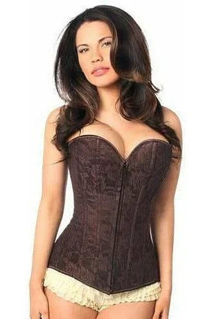 Lavish Dark Brown Lace Overbust Corset w/Zipper