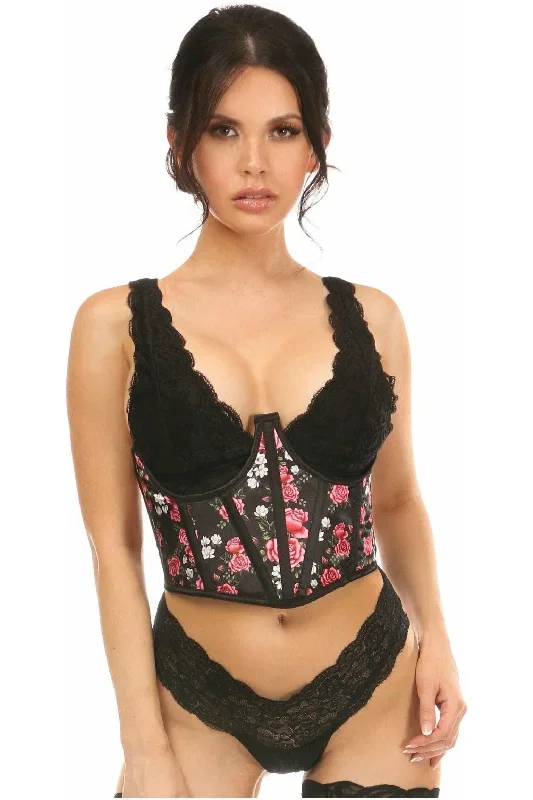 Lavish Floral Satin Open Cup Waist Cincher