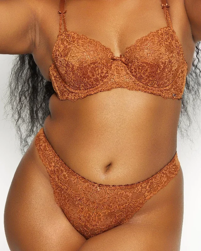 Love, Vera Nude Floral Lace Unlined Balconette Bra Butter Toffee Curvy