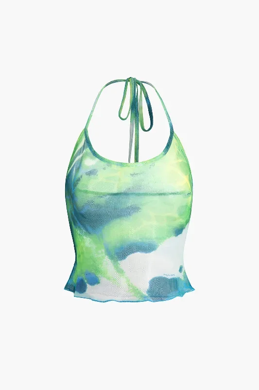 Tie Dye Halter Mesh Tank Top