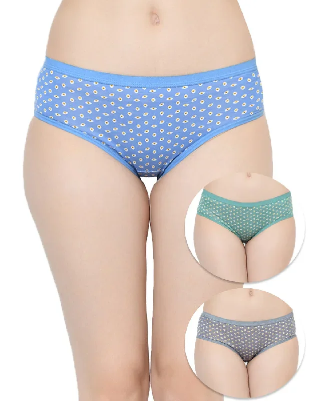 Assorted Mid Waist Soft Cotton Printed Panties - Set of 3