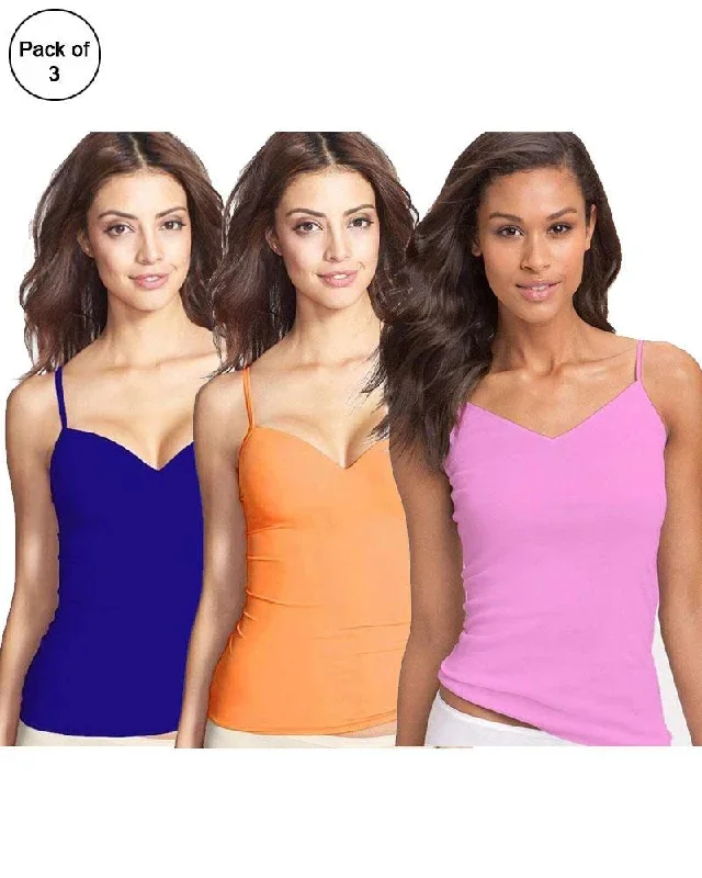 Pack of 3 Fancy Colourful Camisole for Girls - Mix Colours