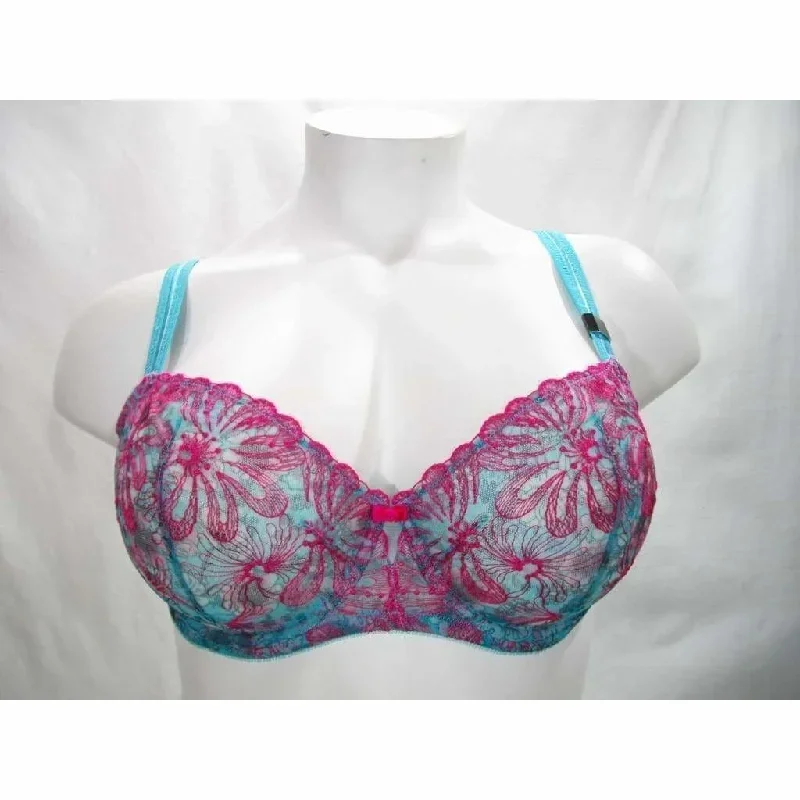 Paramour 115009 Ellie Demi Unlined Semi Sheer Lace Underwire Bra 40G Blue Botanical