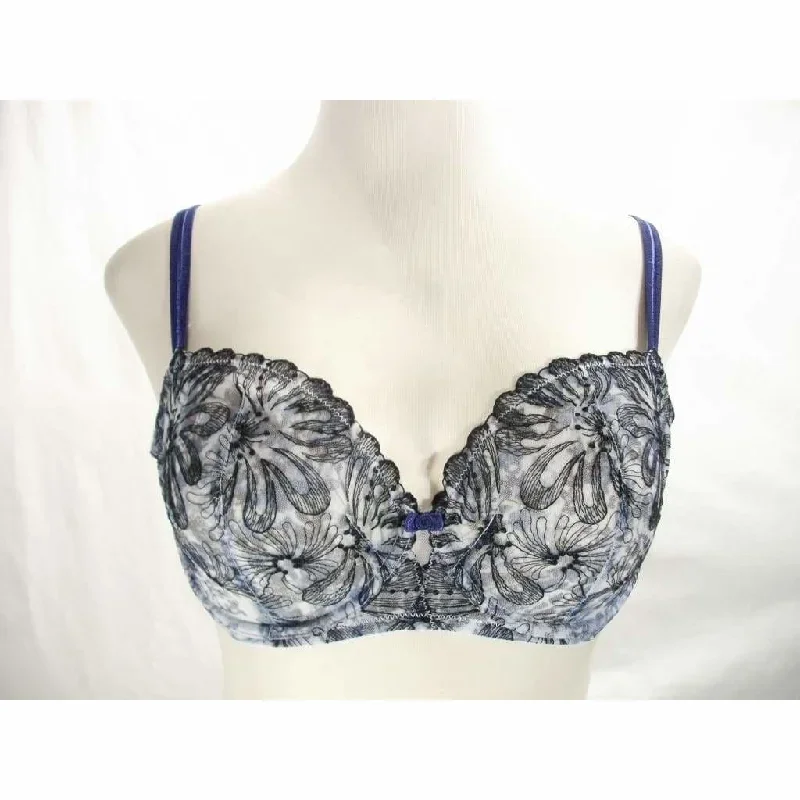 Paramour 115009 Ellie Demi Unlined Semi Sheer Lace UW Bra 32DD Blue Ribbon Blossoms