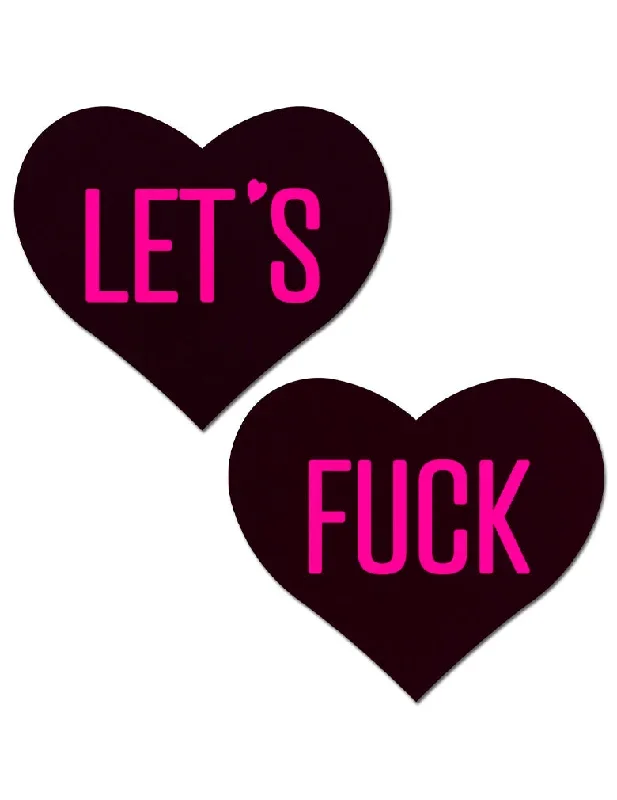 Pastease HRT-FUK ""Let's Fuck"" Black Heart Nipple Covers