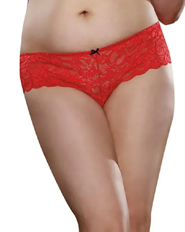 Dreamgirl Plus Size Satin Bow Crotchless Boyshort