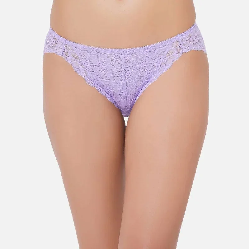 Plush Desire Low Waist Mid Coverage Lacy Bikini Panty - Purple