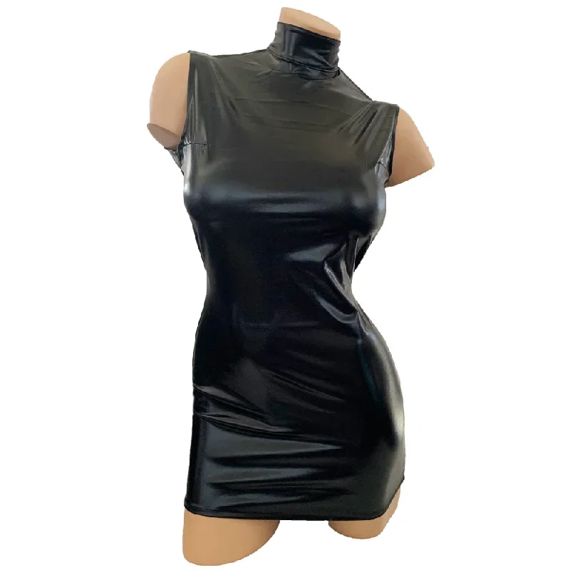 POISON ROSE - HALTERNECK WETLOOK DRESS