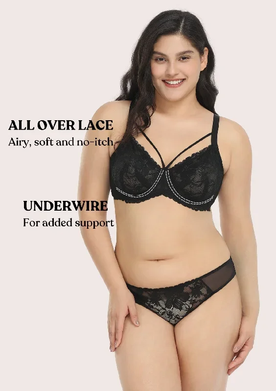 Pretty In Petals Black-Unlined Strappy Lace Bra