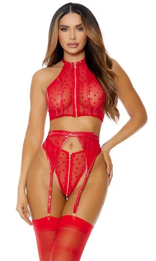 RED HEART LINGERIE 3PC SET