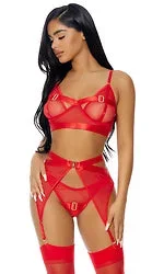 RED LINGERIE SET KISS OF GOLD 3PC SET