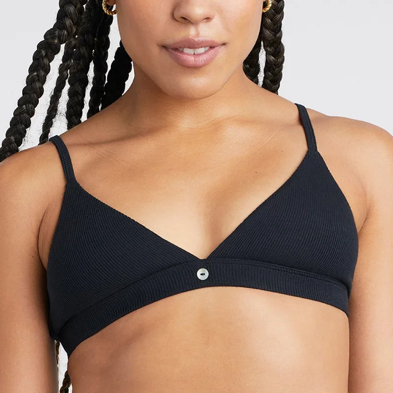 Ribbed Knit Triangle Bralette Black