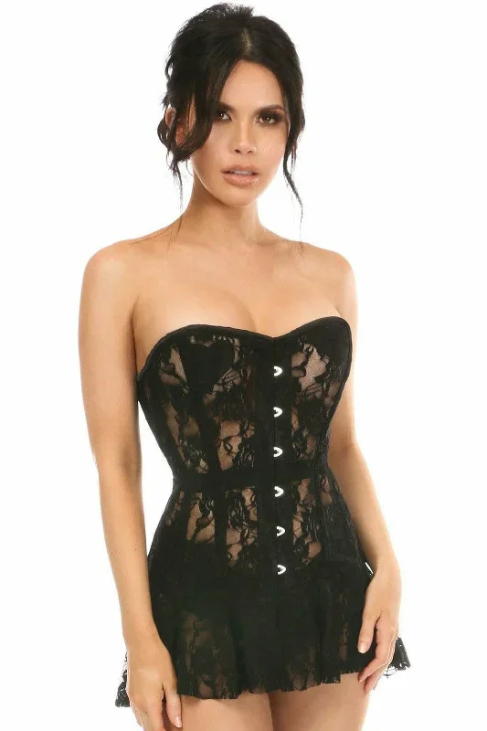 Sexy Black Sheer Lace Corset Dress