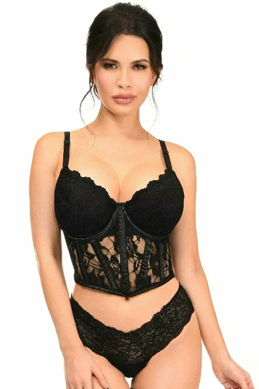 Sexy Black Sheer Lace Underwire Waist Cincher Corset