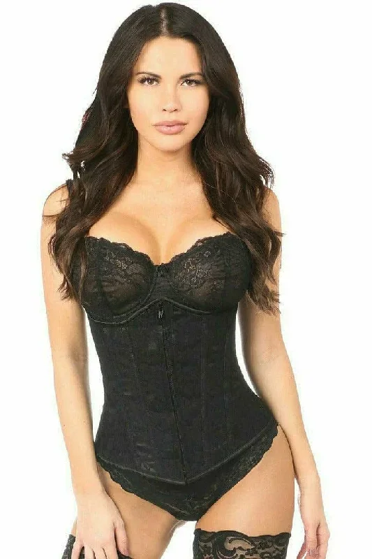 Sexy Black Underbust Corset with Black Lace Overlay