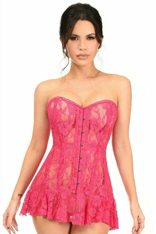 Sexy Fuchsia Sheer Lace Corset Dress