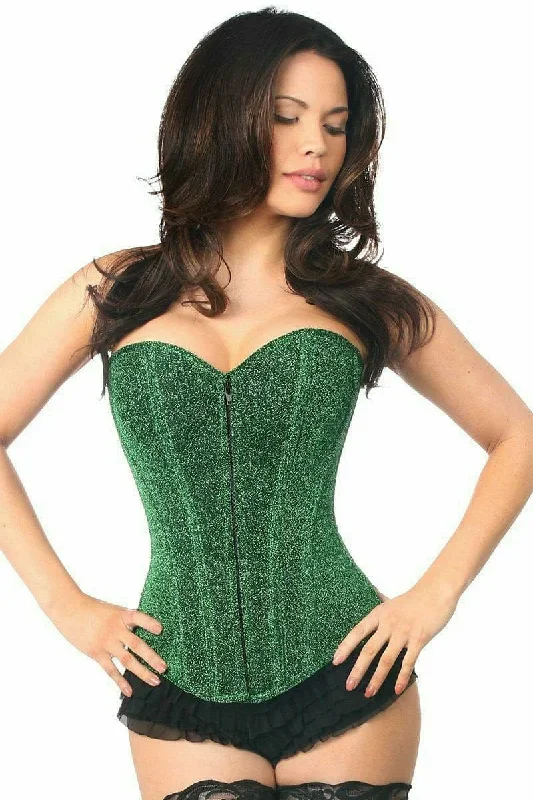 Sexy Green Glitter Front Zipper Corset