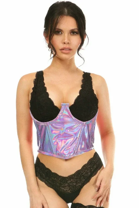 Sexy Lavender Hologram Open Cup Underwire Waist Cincher