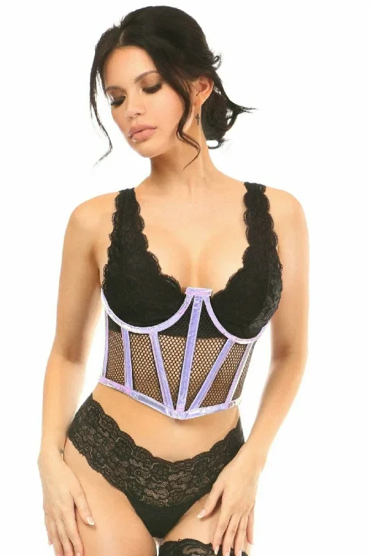 Sexy Lavender Holographic & Fishnet Underwire Waist Cincher Corset