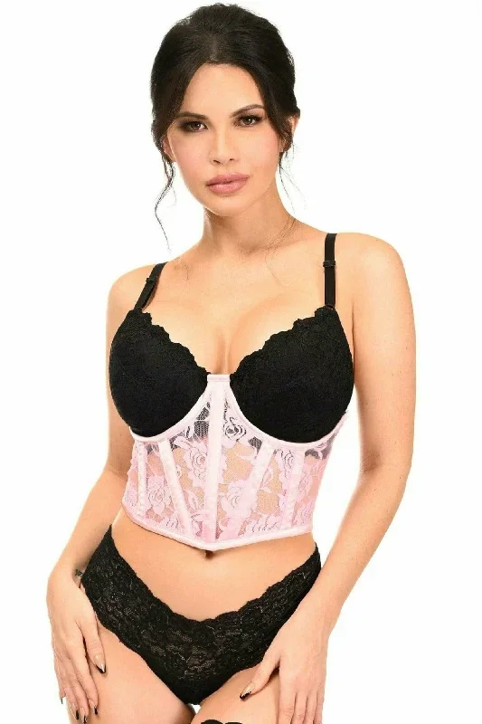 Sexy Light Pink Sheer Lace Underwire Waist Cincher Corset