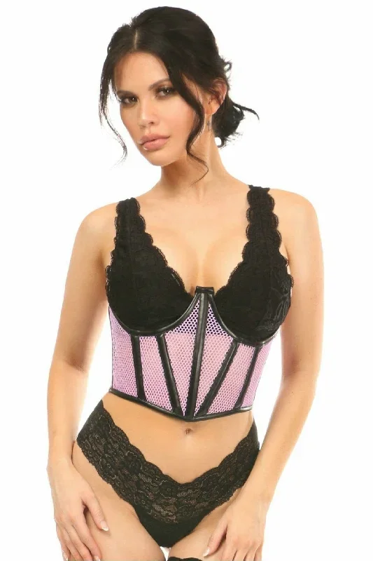 Sexy Light Purple Fishnet Underwire Open Cup Waist Cincher