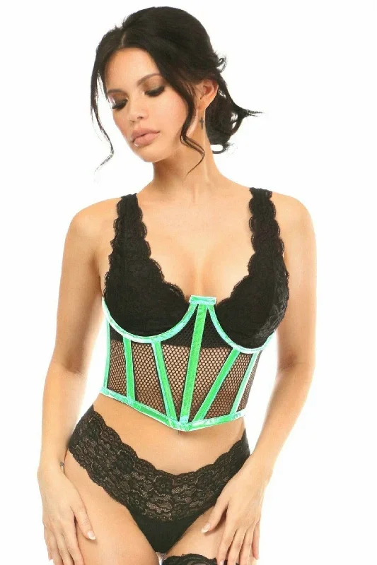 Sexy Mint Green Hologram & Fishnet Underwire Waist Cincher Corset