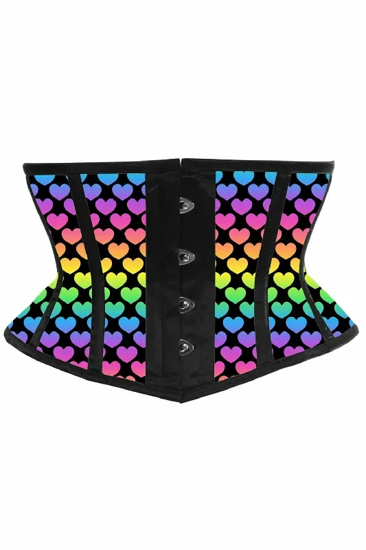 Sexy Rainbow Hearts Print Satin Mini Cincher Corset