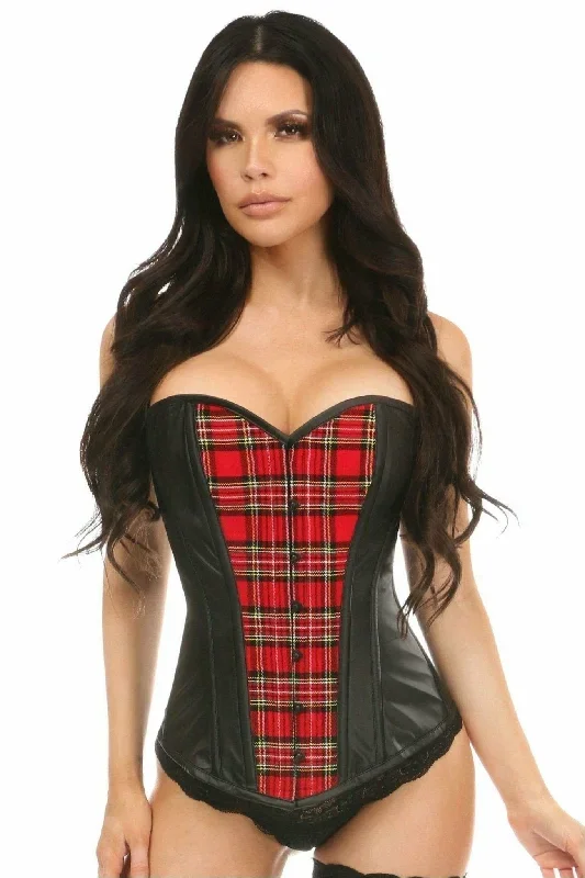 Sexy Red Plaid & Wet Look Overbust Corset