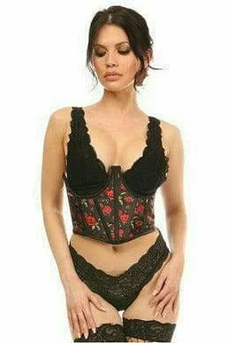 Sexy Red Roses Satin Open Cup Waist Cincher