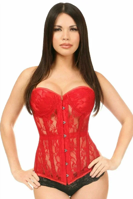 Sexy Red Sheer Lace Underwire Corset