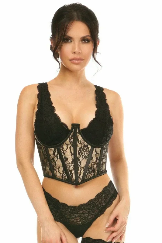 Sexy Tan with Black Lace Overlay Open Cup Waist Cincher